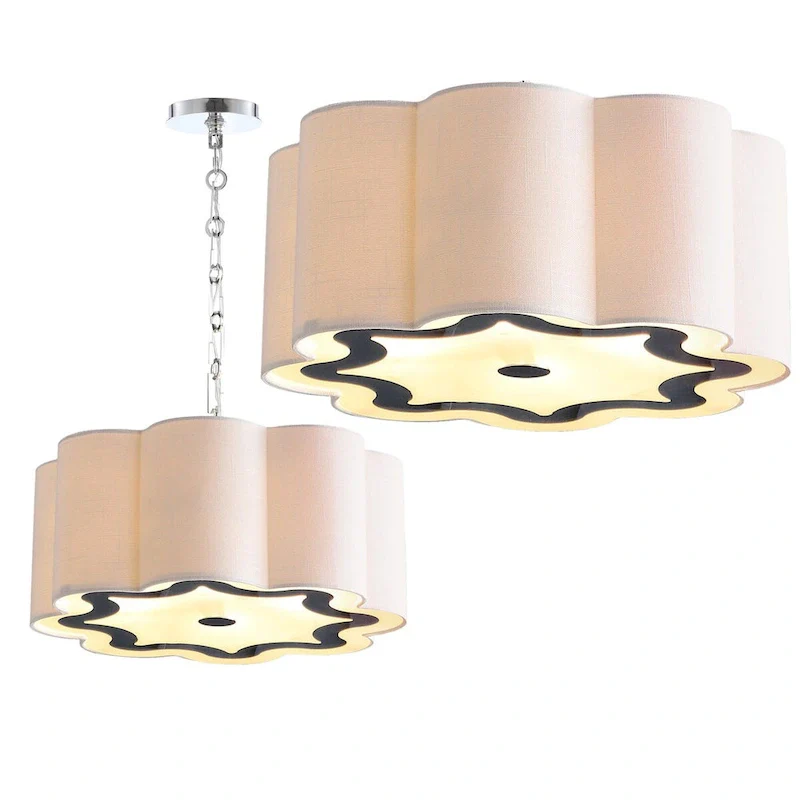 Gabrielle 4-Light 20  Adjustable Scalloped Shade Metal LED Pendant, Chrome/White by JONATHAN Y