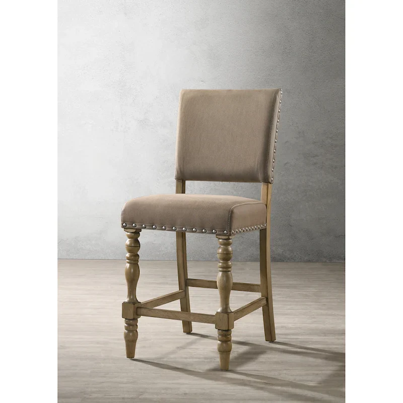 Roundhill Furniture Birmingham 6-piece Driftwood Finish Table with Nail Head Chairs Counter Height Dining Set