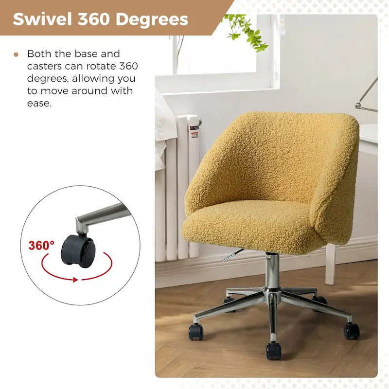 Joah Modern Boucle 360 Swivel Height Adjustable Swivel Office Chair with Rolling Wheels by HULALA HOME - N/A