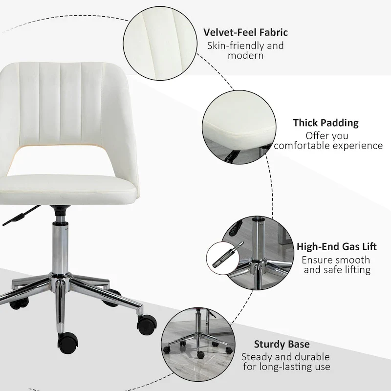 Vinsetto Modern Mid Back Office Chair with Velvet Fabric, Swivel Computer Armless Desk Chair