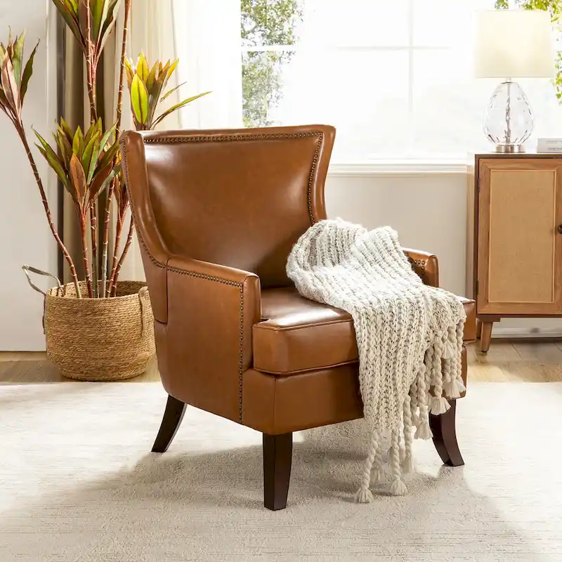 Angeles Mid-century Modern Ergonomic Vegan Leather Armchair with Wingback by HULALA HOME