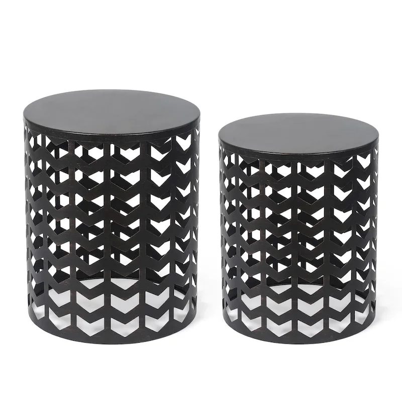 Adeco Set of 2 Round Nesting Side End Tables Set - Set of 2