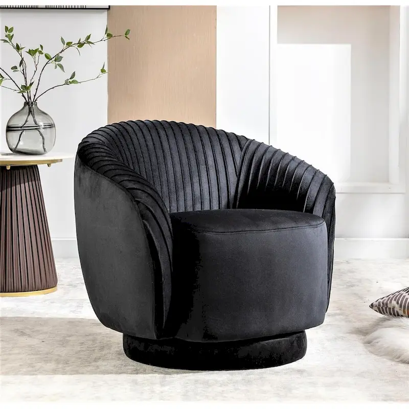 Modern Barrel Swivel Chair with Plush Velvet Upholstery and Smooth 360 Rotation Round Accent One-Seater Sofa