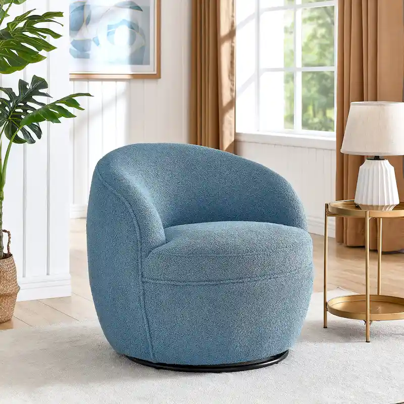 Roundhill Furniture Galleria 360 Swivel Teddy Sherpa Fabric Barrel Chair