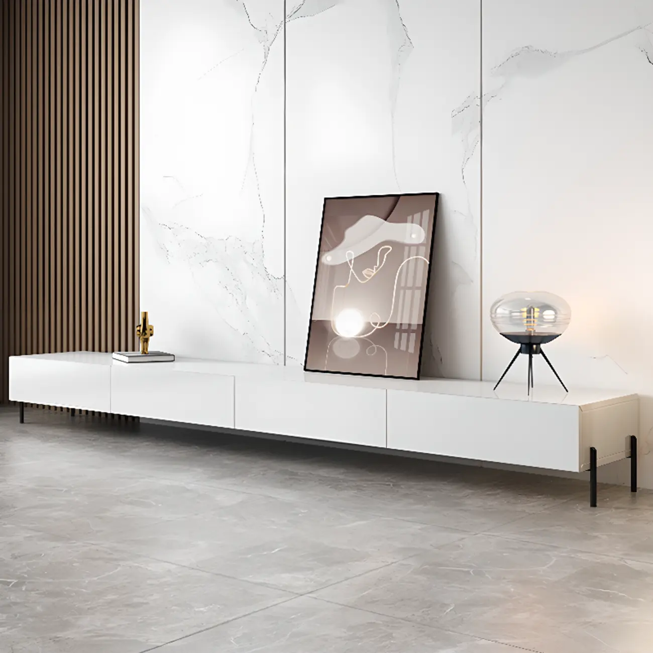 Modern Wood TV Stand in Nut-Brown with Drawers