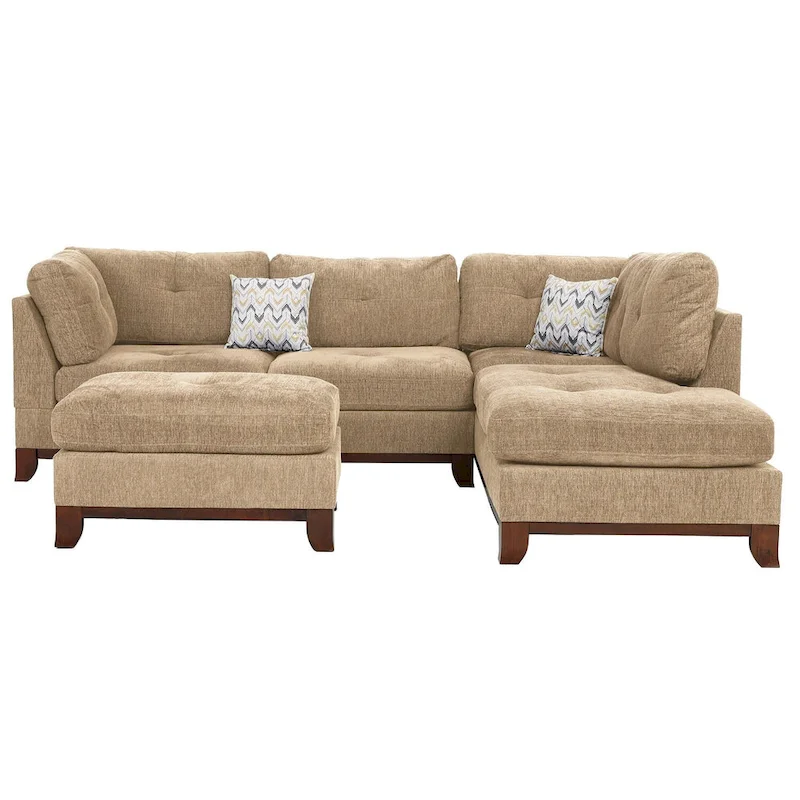Poundex 3 Piece Fabric Sectional Sofa Set with Ottoman