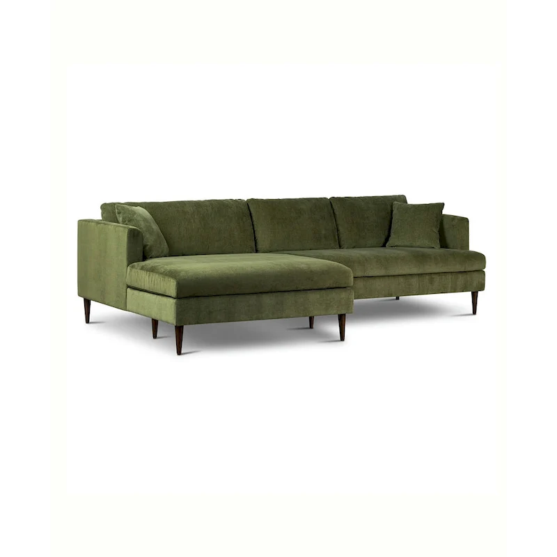 Poly & Bark Lucerne Sectional with Extra-Wide Chaise in Distressed Green Velvet