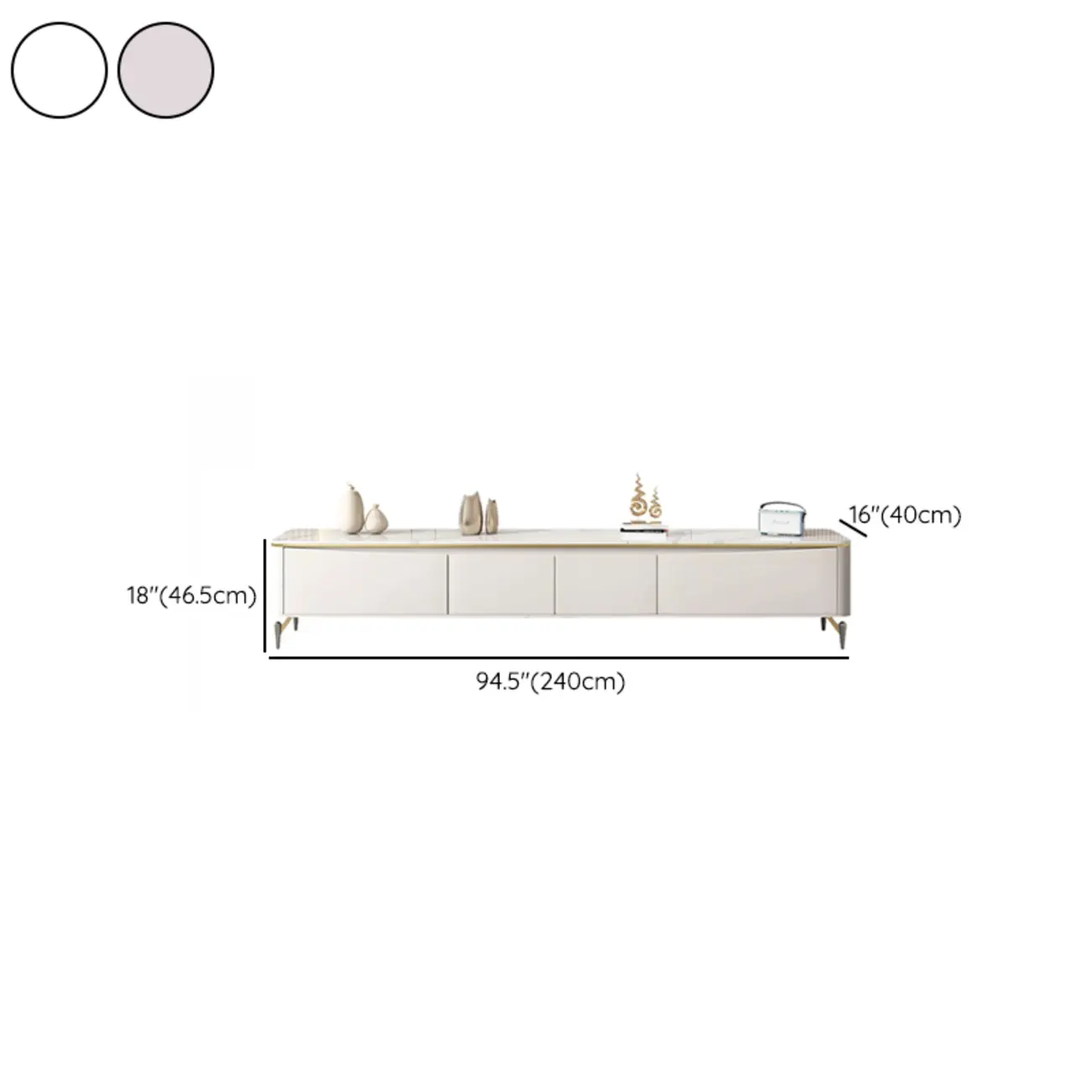 71 Modern White Stone Top TV Stand with Cable Management