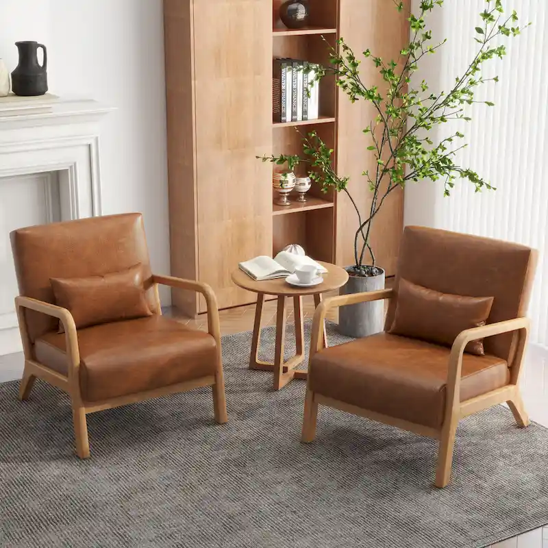 Upholstered Armchair Leisure Chair Accent Chairs Set of 2 with Pillow