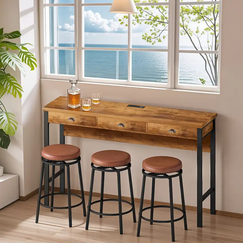 Bar Kitchen Table Set with Circular PU Stools