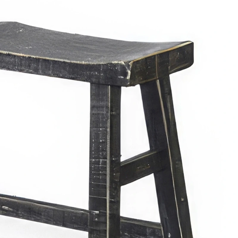 Rena Counter Height Bench, 33 Inch Rustic Black Mahogany Wood Frame