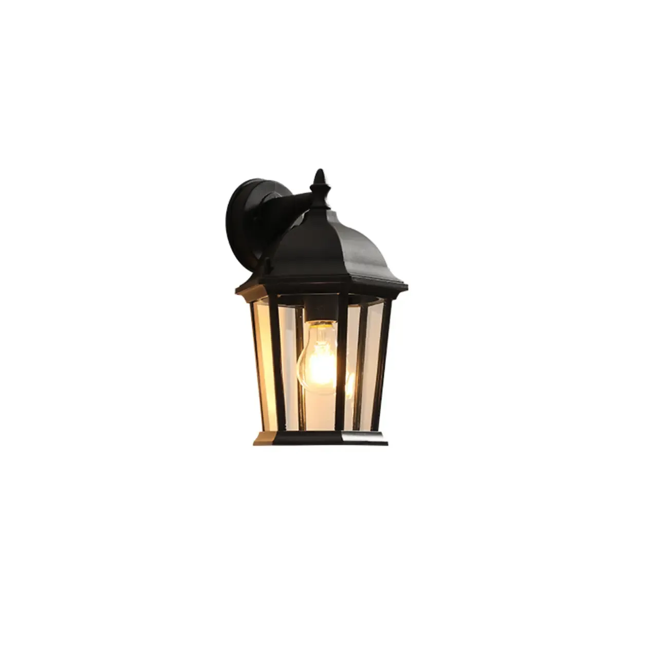 Classic Black Metal and Glass Lantern Wall Sconce Light
