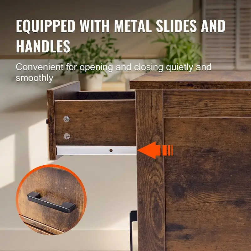 Natural Wood Particle Board End Table with Drawer and Power Strip - 23.98 L x 14.02 W x 24.02 H