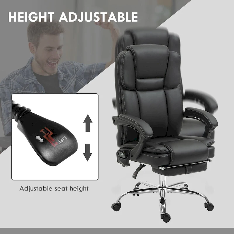 Massage Office Chair with 6 Vibration Points, Heated Reclining Computer Chair,Swivel Chair with Adjustable Height and Footrest