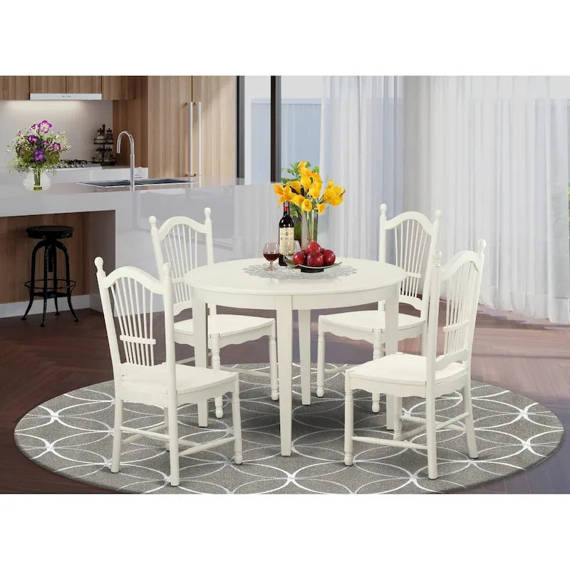 East West Furniture 5 Piece Dinette Set for 4 Includes a Round Dining Room Table and 4 Kitchen Dining Chairs, Linen White