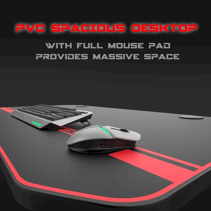 BOSSIN Ergonomic Gaming Desk T-Shaped Office PC Computer Desk with Full Desk Mouse Pad, Handle Rack, Cup Holder Headphone Hook