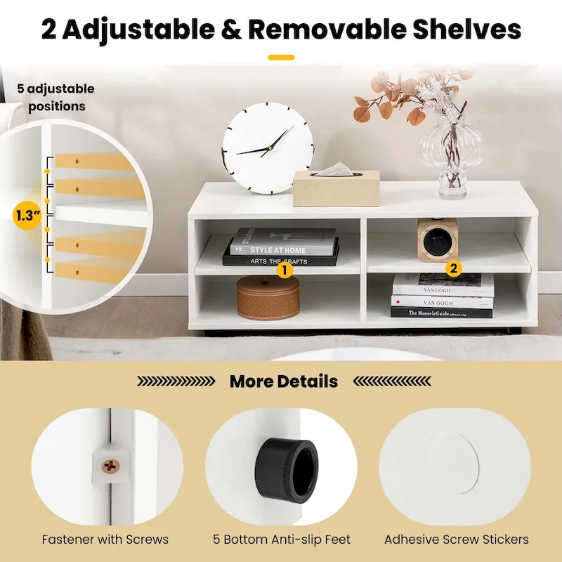 4 Cubby TV Console Table with Adjustable Shelves Entertainment Center
