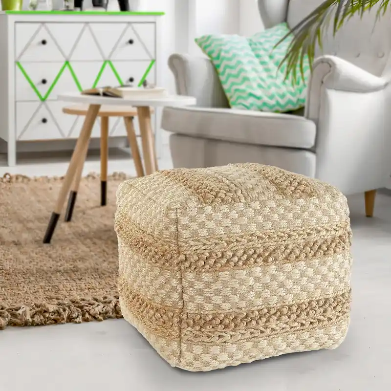 Sevita Natural Jute Checkered Pouf