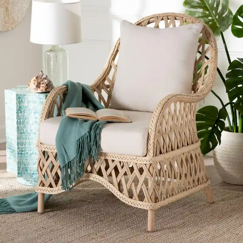 Florence Bohemian Ivory Braided Rattan Arm Chair