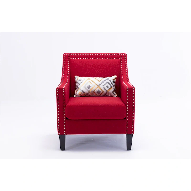 Linen Nailhead Accent Solid Wood Leg Living Room Armchair