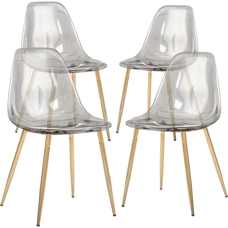 Modern Kitchen Dining Side Chair with Metal Legs, Set of 4, Amber