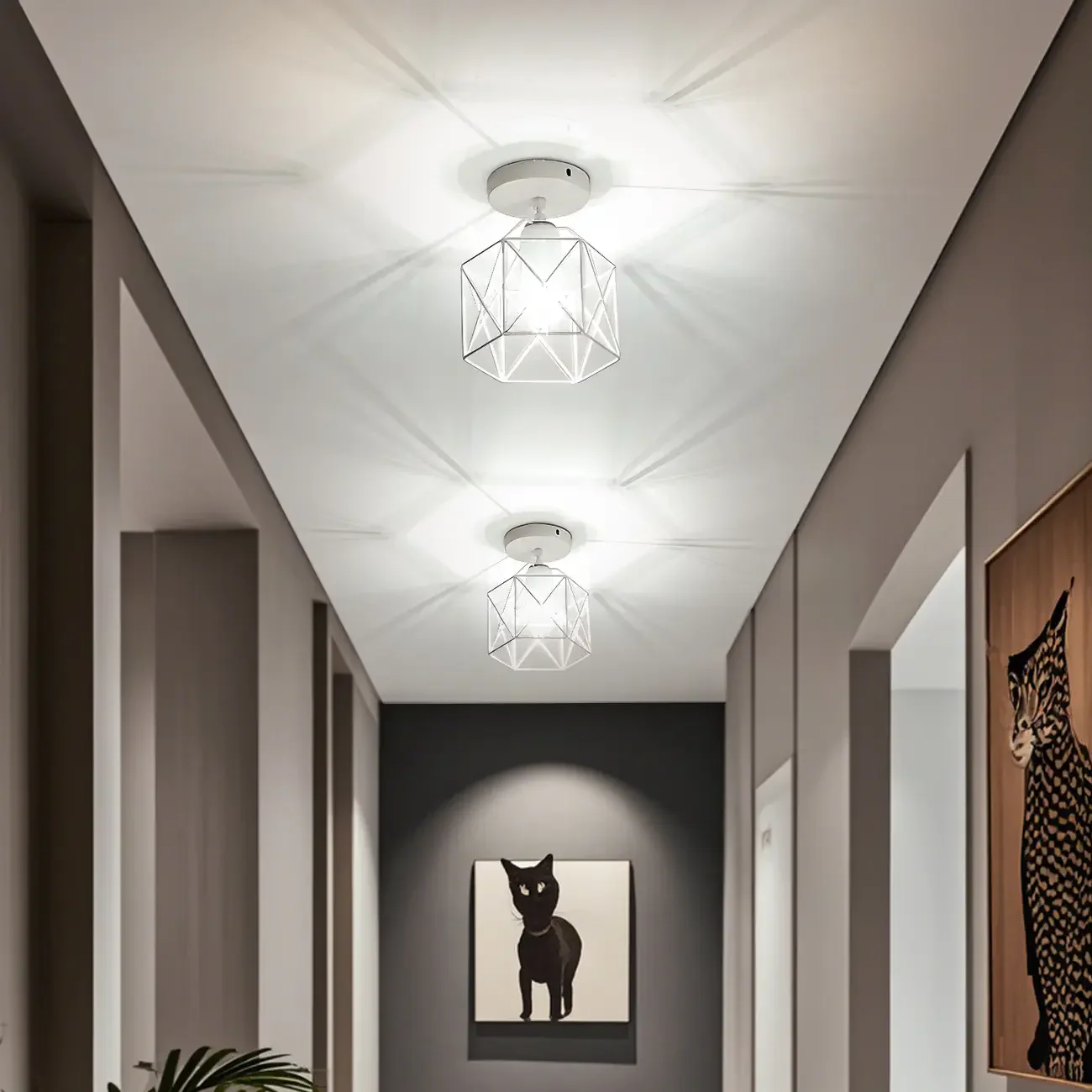 Golden Geometric Metal Industrial Semi Flush Light