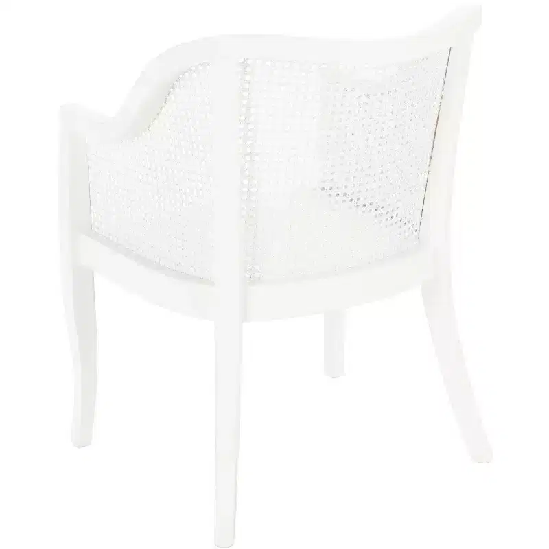 Cane Dining Arm Chair – Elm Wood Frame, Curved Back, White, 275 lb Capacity