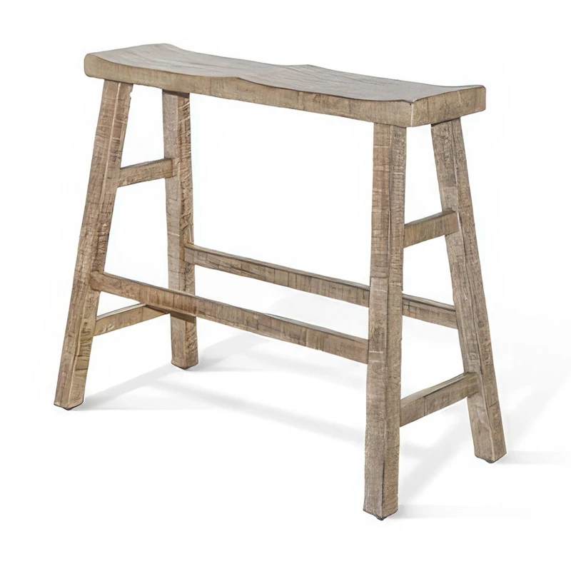 Rena Bar Height Bench, 33 Inch Rustic Light Brown Mahogany Wood Frame