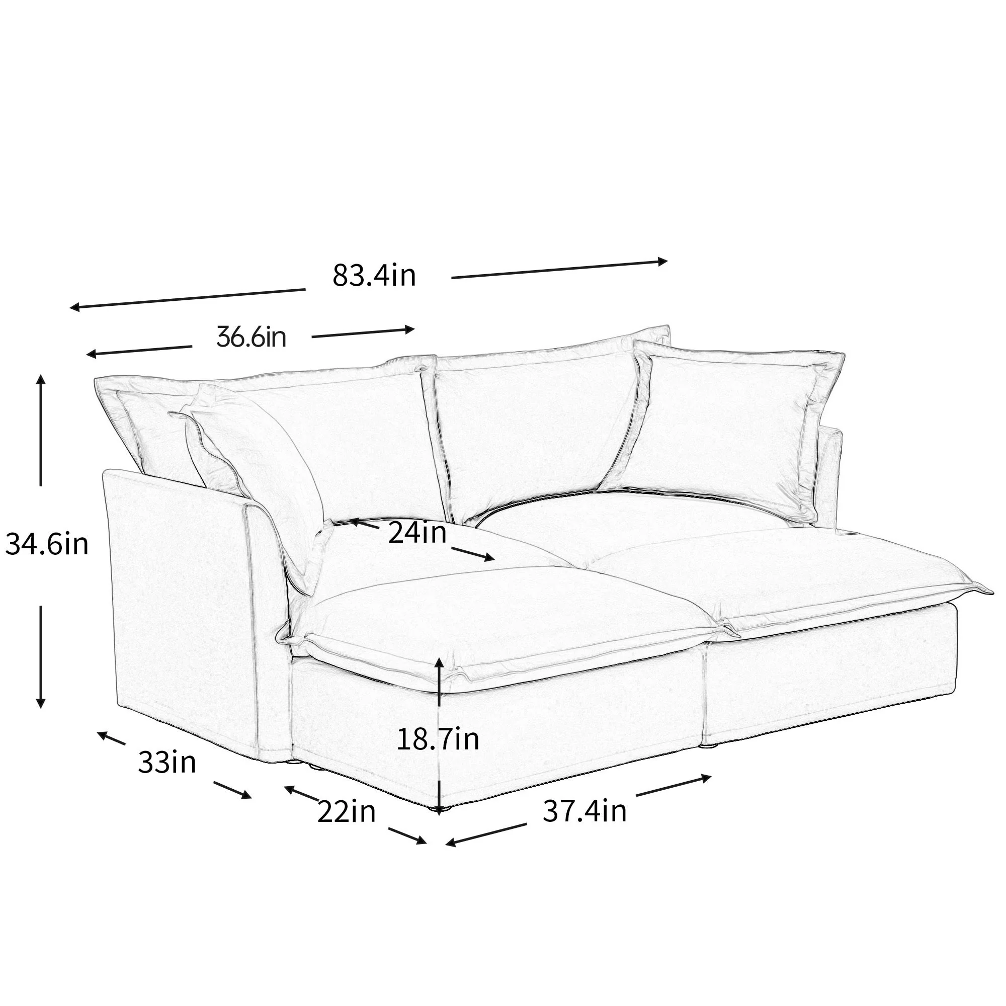 Walker Edison | Wide Deep Seat Slipcovered Loveseat Sofa with 2 Ottomans