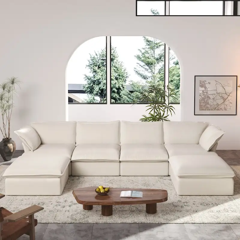 163 U-Shaped Convertible Modular Sectional Sofa, Down Filled Comfort Overstuffed Upholstered