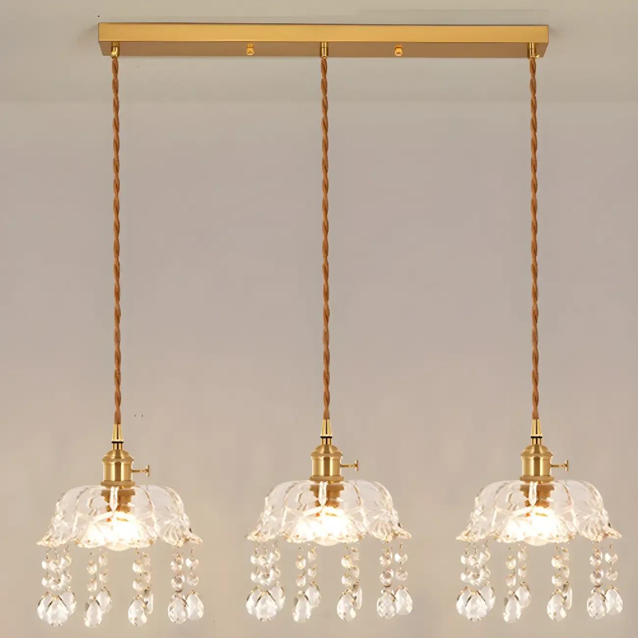 Elegant Glass-Crystal Gold Island Pendant Lights