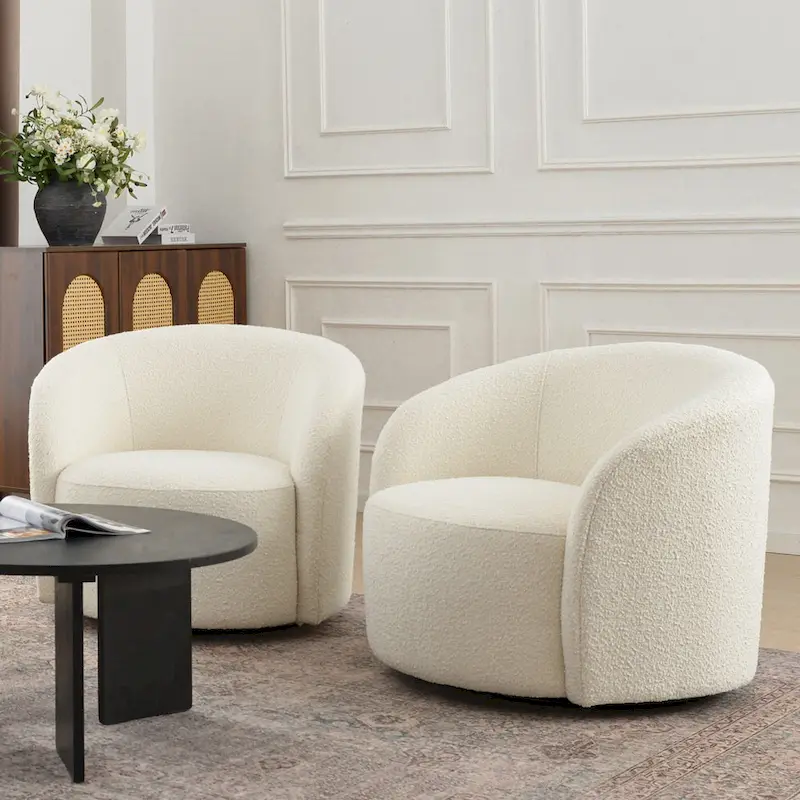 KINWELL 34  Wide Upholstered Swivel Accent Barrel Chair (Set of 2)