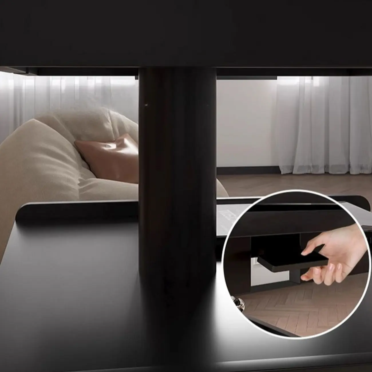 Adjustable Modern Nut-brown Wood Rolling Coffee Table