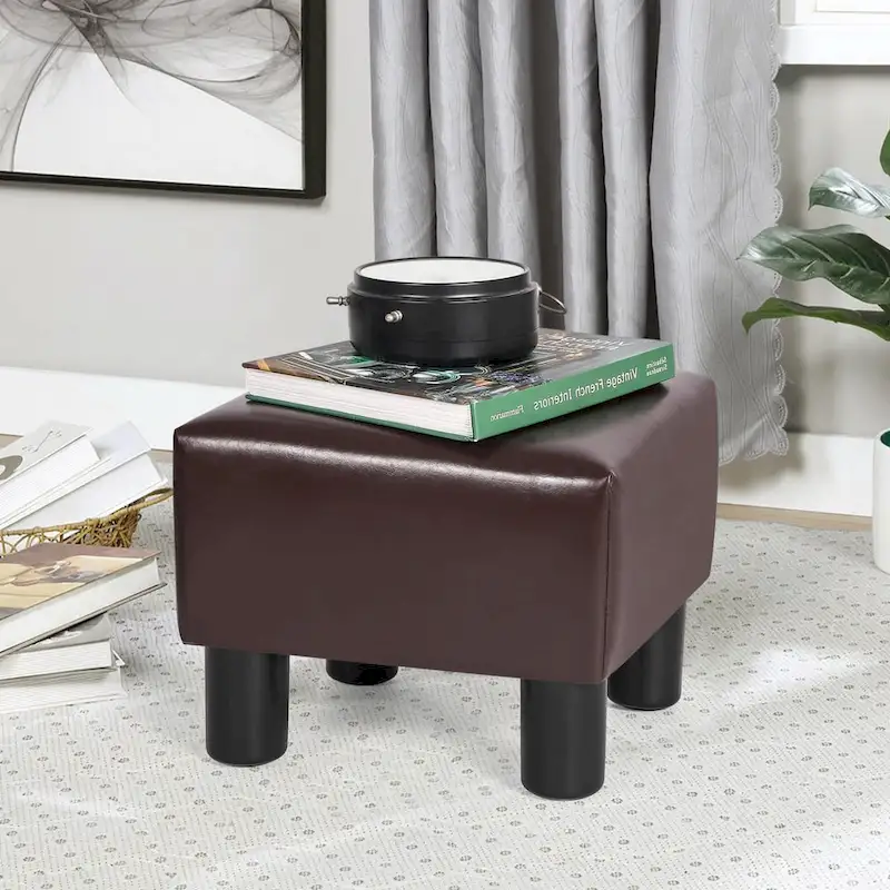 Adeco Footrest Stool Faux Leather Ottoman with Thick Upholstery