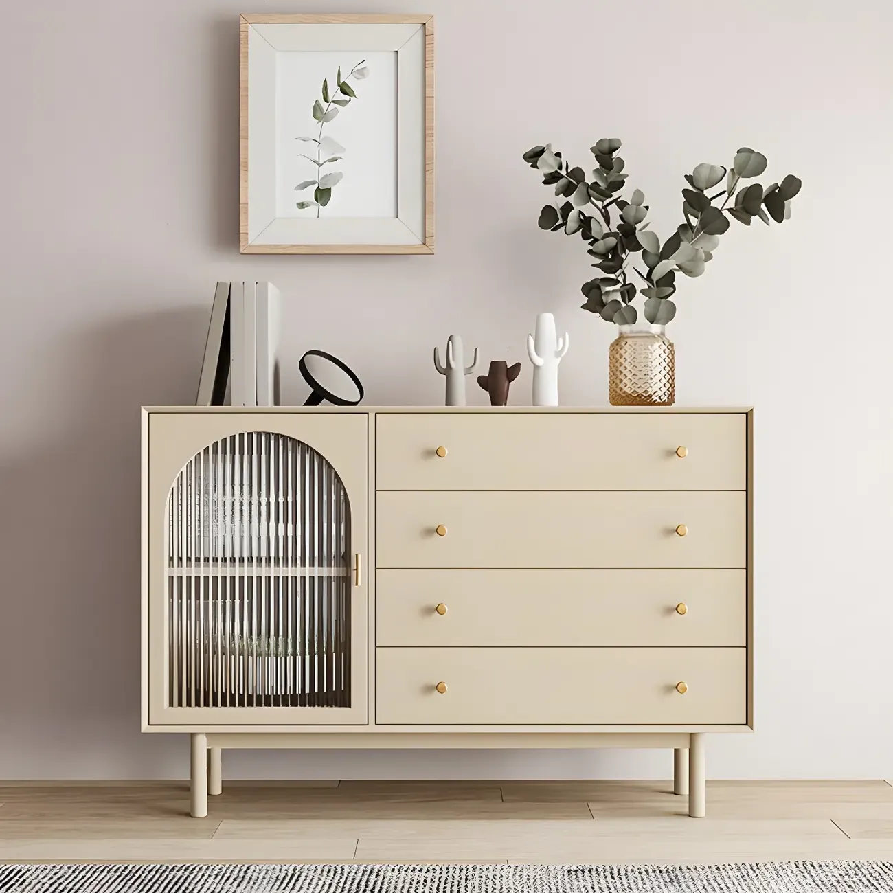 White Wood Multi-Drawer Glass Door China Cabinet