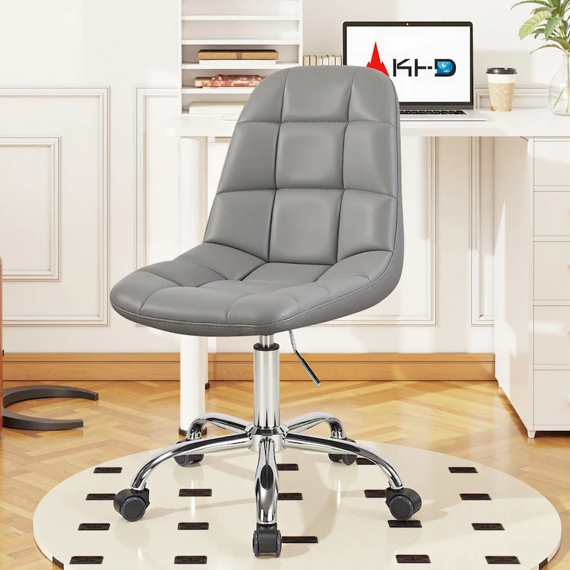 Armless Home Office Chair, Height Adjustable Computer Desk Chair with Wheels