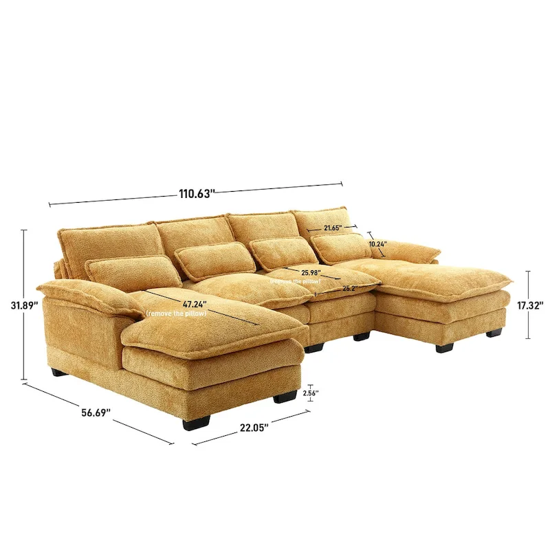 Ouyessir Large Chenille Fabric U-shaped Sectional Sofa with Cushions