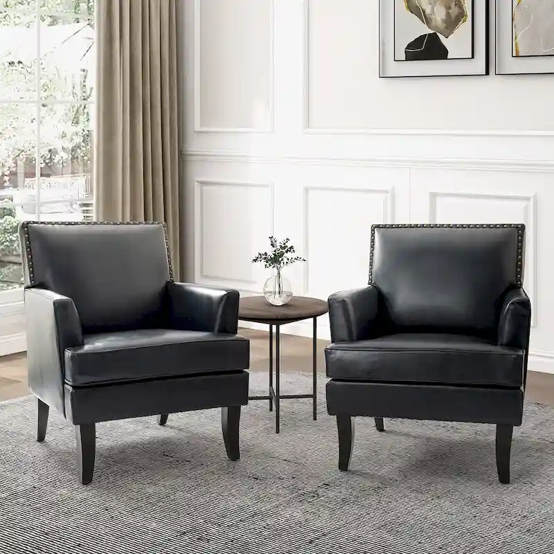 Nileus Modern Classic Polyester Accent Chair with Solid Wooden Legs Set of 2 by HULALA HOME