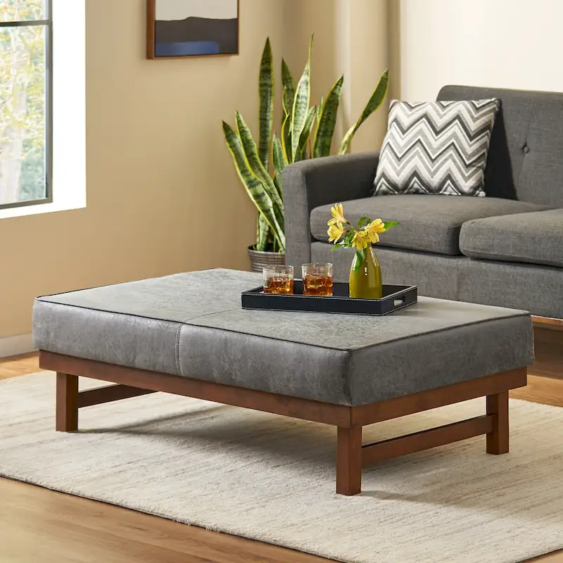 Hillman Modern Microfiber Cocktail Ottoman with Wood Frame by Christopher Knight Home
