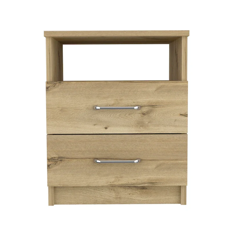 2-Drawer Nightstand with Open Shelf – Black / Dark Brown / Light Oak / White / Light Gray