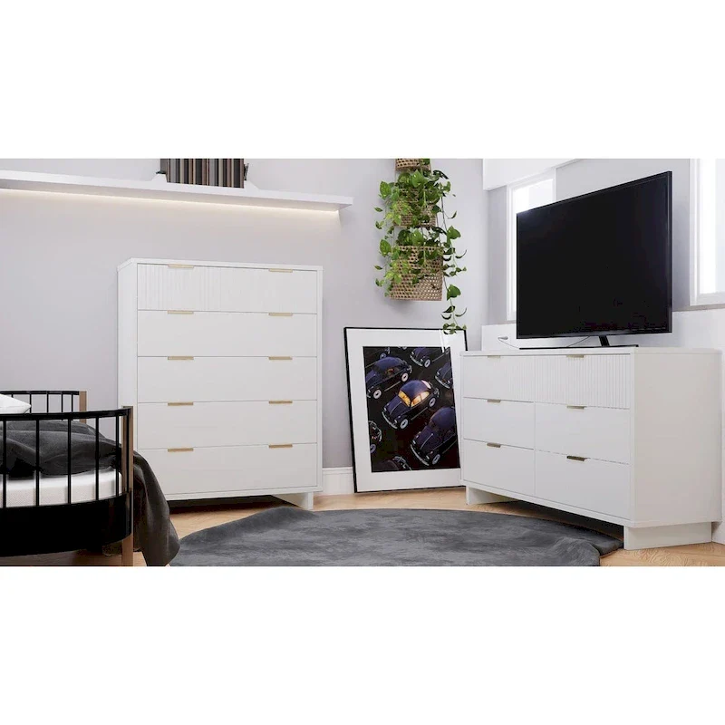 Manhattan Comfort 2-Piece Granville Modern Solid Wood Tall Chest and Double Dresser Set