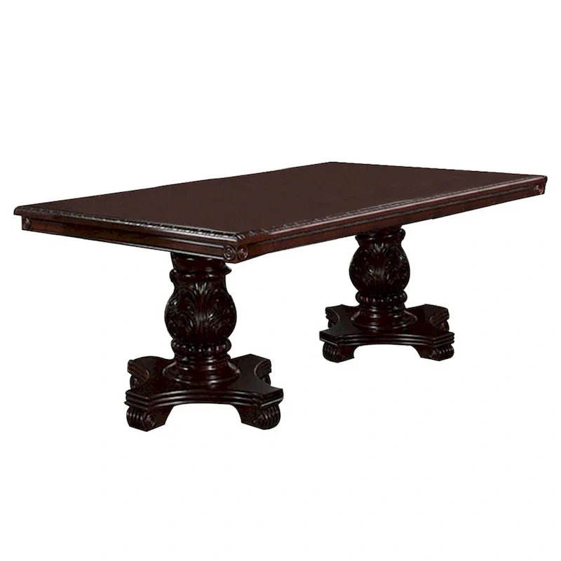 66 Inch Dining Table, Extension Leaf, Twin Pedestal Base, Cherry Oak Brown