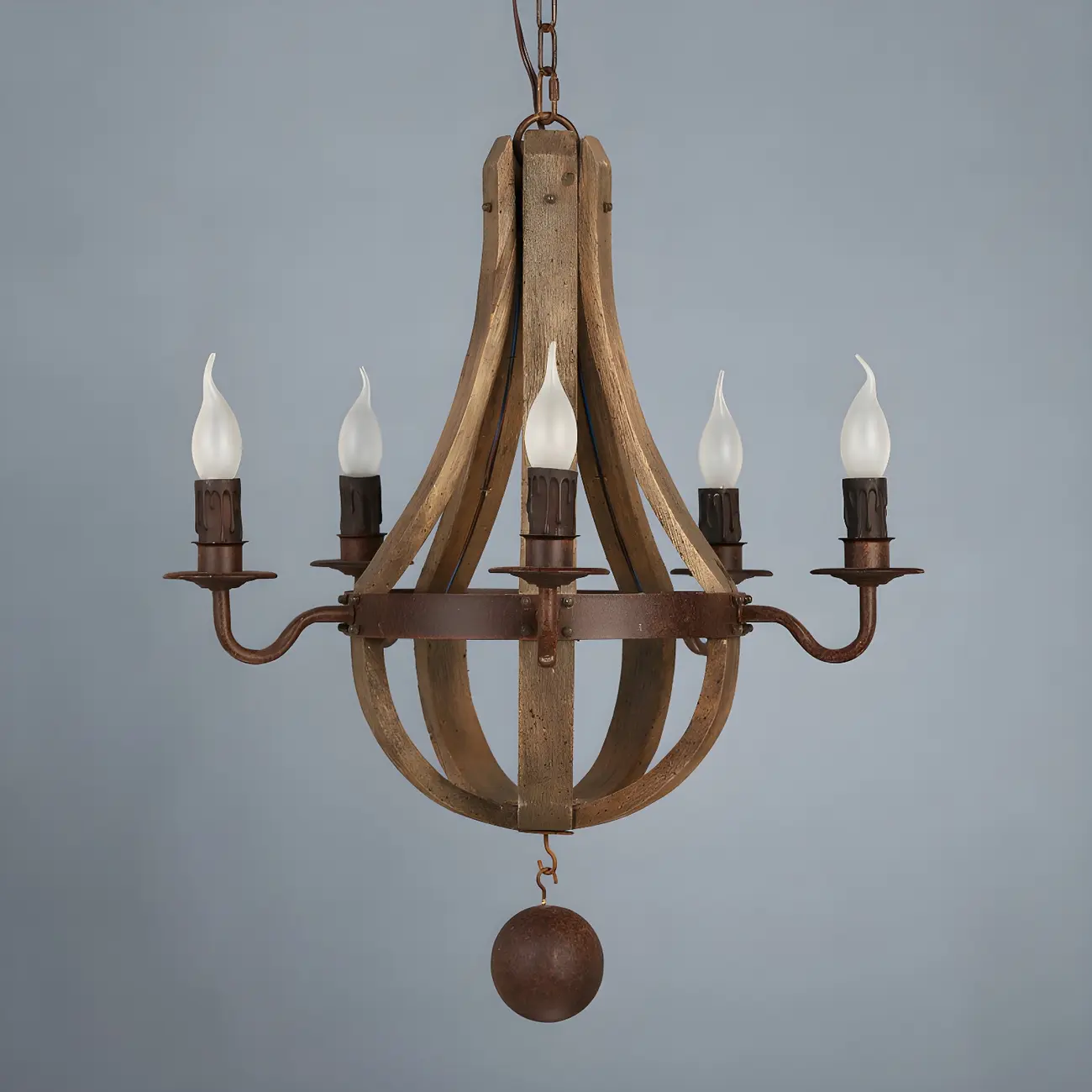 Modern Mid Century Orb Chandelier with Stone Candelabra