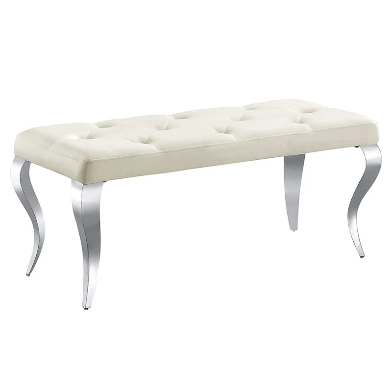 Luxury Velvet Bench Button Tufted Upholstered Dining Bench with Polished Metal Legs
