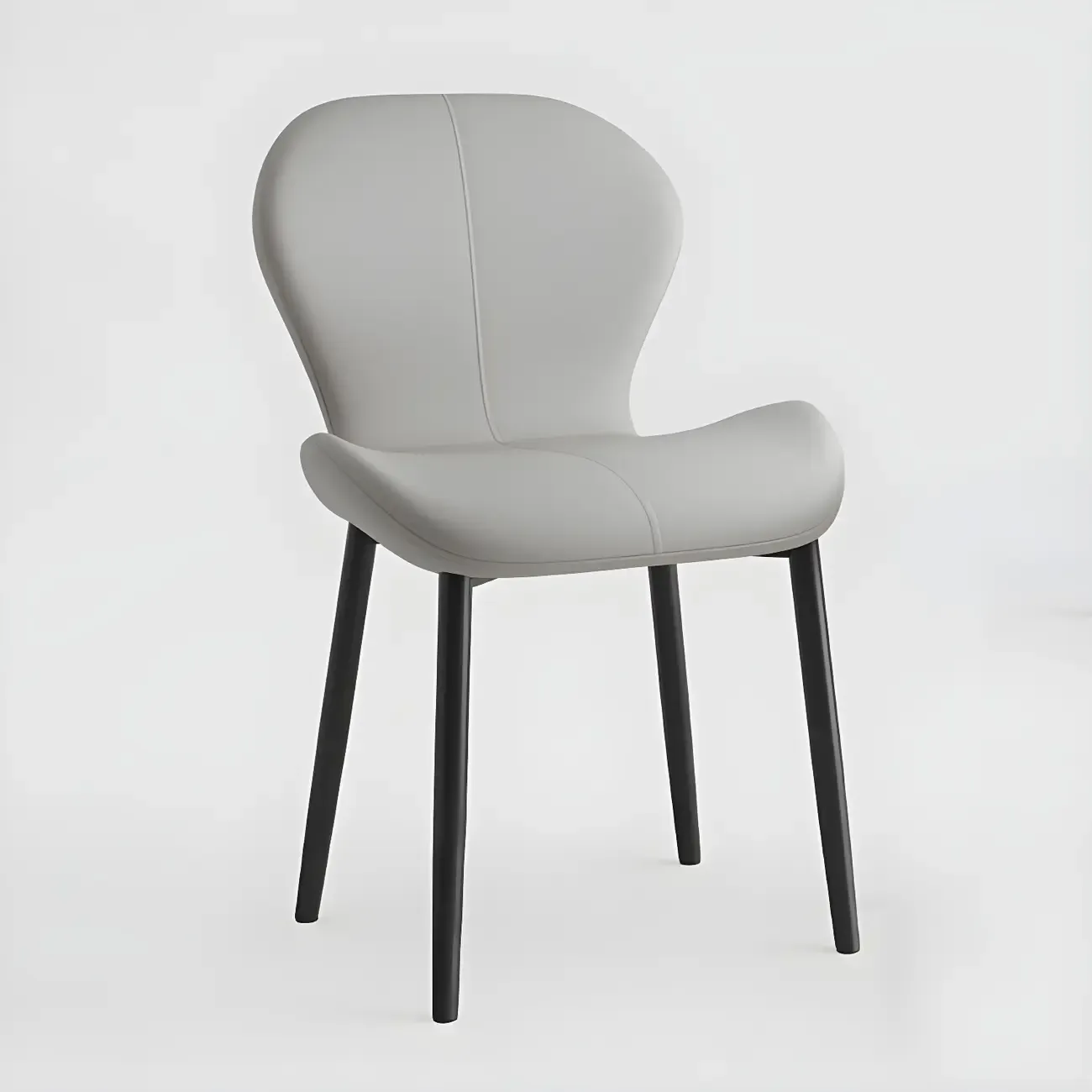 Art Deco Curved Back Leather Dining Chair Solid Back