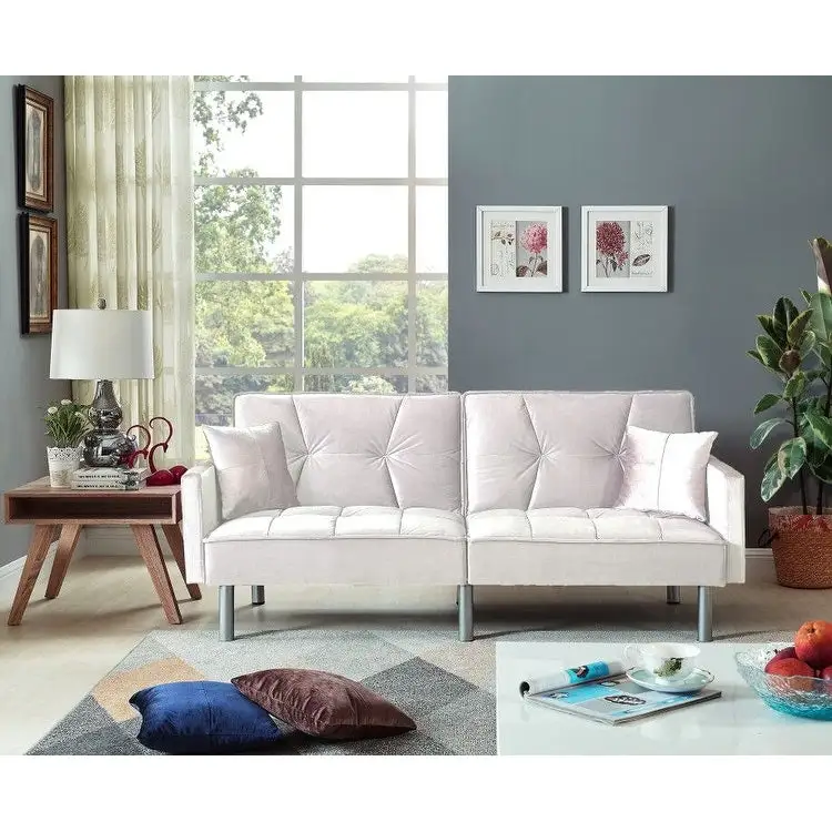 75.6 Lovely Velvet Convertible Sleeper Sofa Bed Futon Love Seats