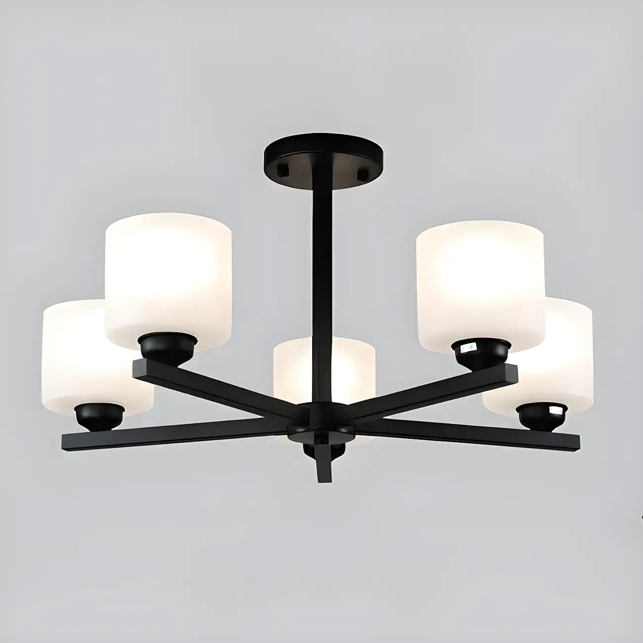 Modern Metal Cylinder Frosted Glass Semi Flush Ceiling Light