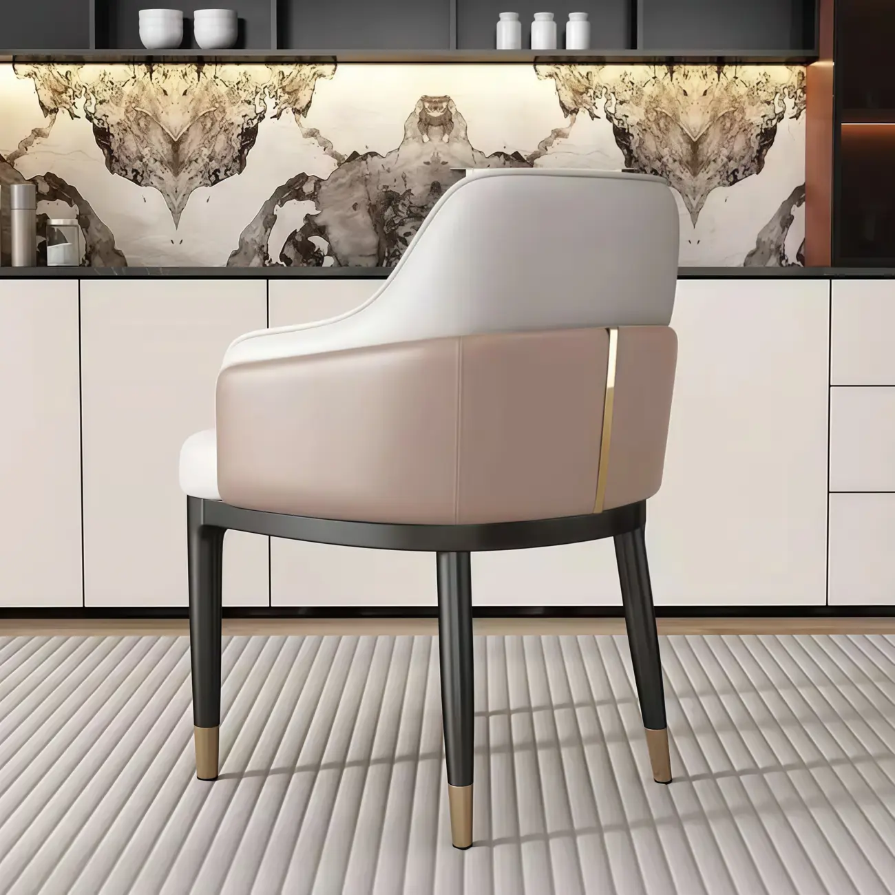 Modern Genuine Leather Sloped Arms Low Back Dining Chair