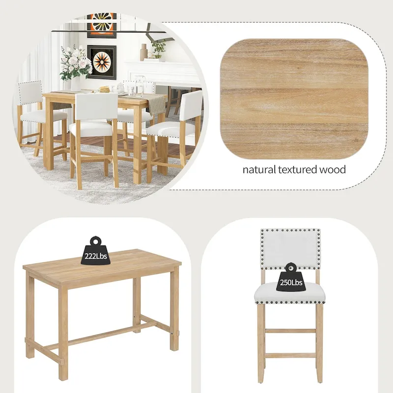 5-Piece Counter Height Dining Table with 4 Chairs