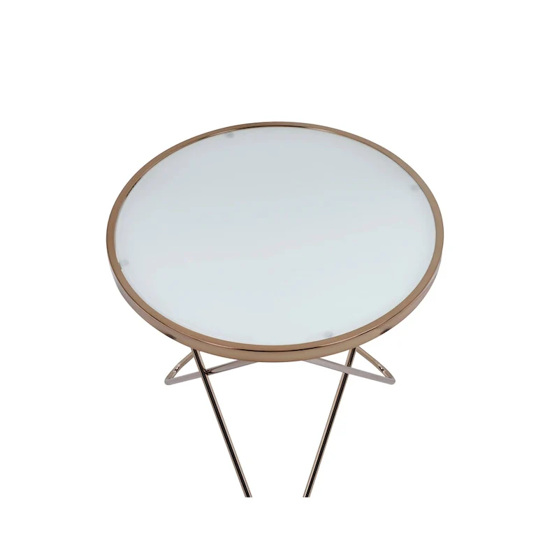 Frosted Glass Top & Champagne Finish Round End Table, with V-shaped Metal Base